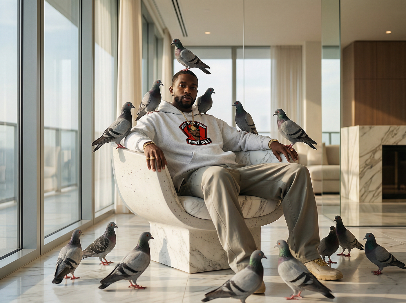Pottsville Pigeon - White Edition Fleeced Boxy Hoodie